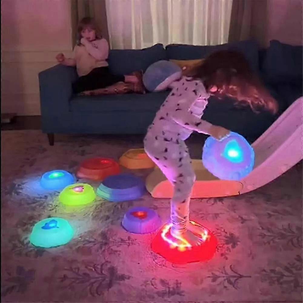 Rainbow Sensory Balance Board: Obstacle Crossing Game with Lights, Crossing River Stones. A Party Toy for Kids' Sensory Training