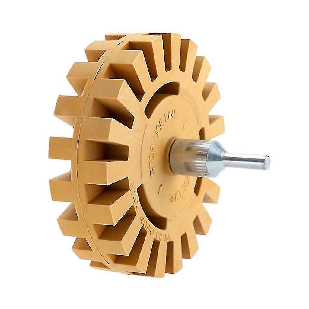 Rubber grinding wheel, approximately 100x100mm, can be used with an electric drill to quickly remove stickers