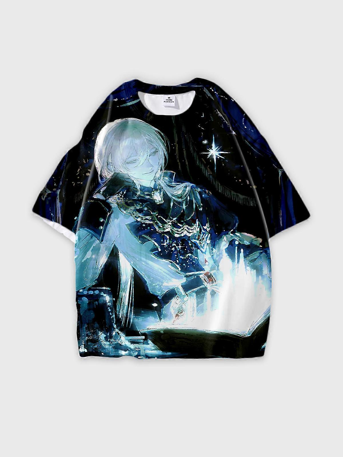 T-Shirt Round Neck, Loose Short Sleeve Pattern Graphic Tee, Unisex Summer Casual Top U2925