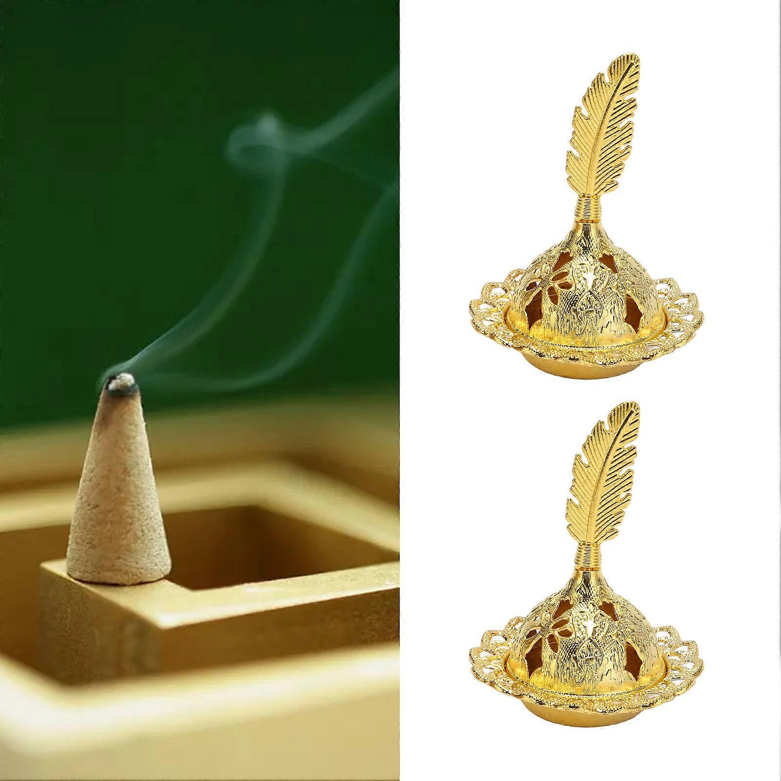 2 Set Gouden Zinklegering Klassieke Gladde Wierookbrander Houder