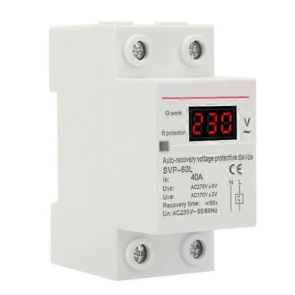 Voltage Protector, 230V 40A Automatic Reset Over and Under Voltage Protector DIN Rail Mounted