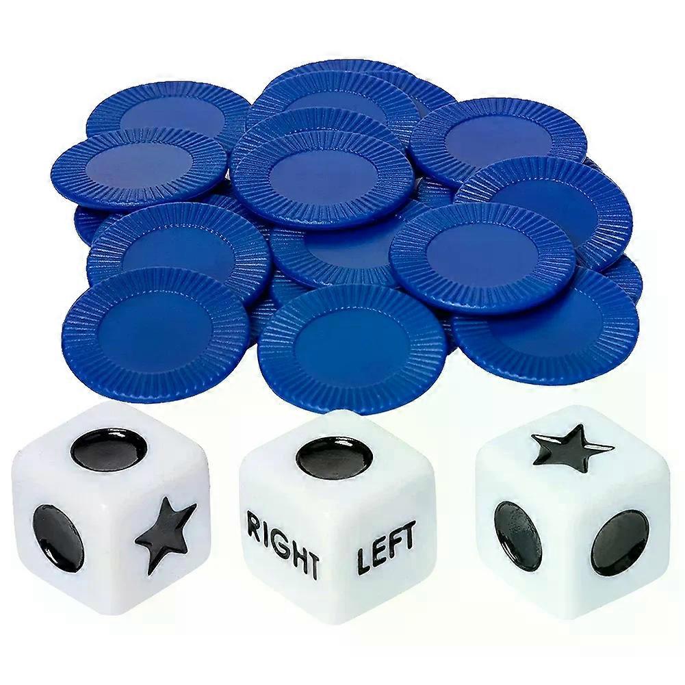 27pcs Left Right Center Dice Game 3 Dices and 24 Chips Fun Interactive Dice Games Novelty Toys for Party Picnic Games