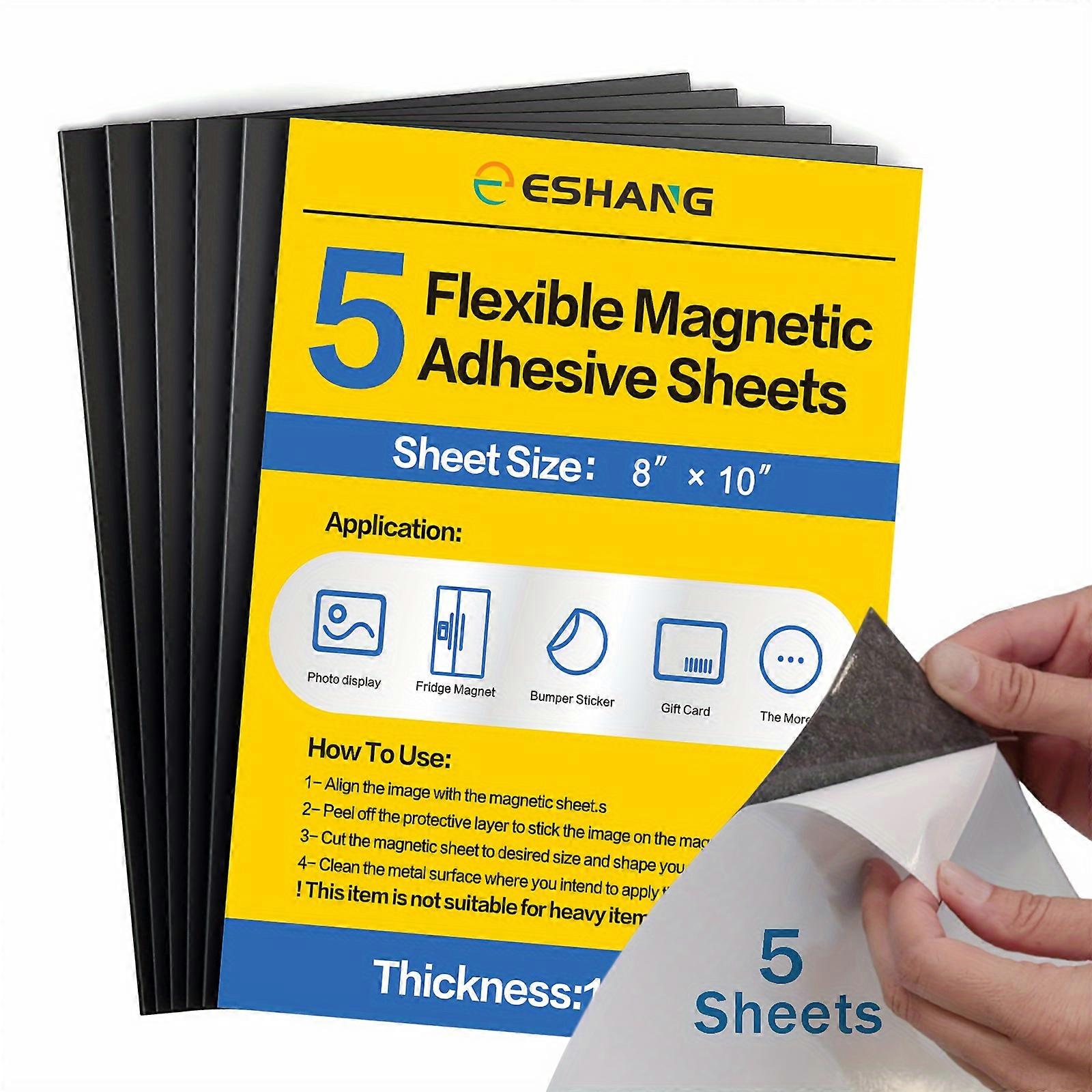 5 Sheets Magnetic Paper with Sticky Backing 10"x8", Strong Self-Adhesive Magnetic Paper for Crafts Photos and Stencil Storage, Easy to Cut to Any Size