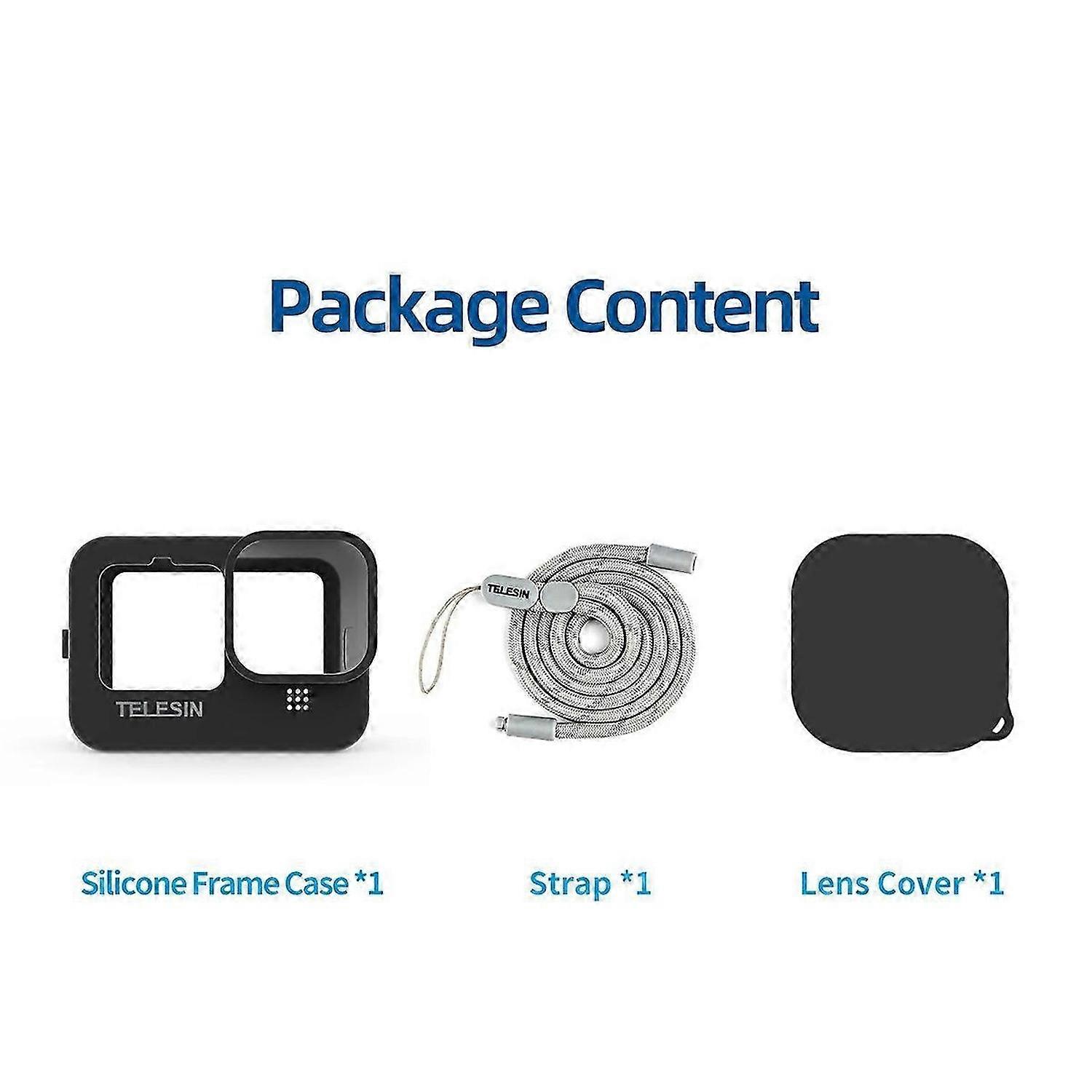 TELESIN Soft Silicone Case for GoPro 9 10 11 12 Lens Cap Adjustable Hand Wrist Strap Sports Camera A