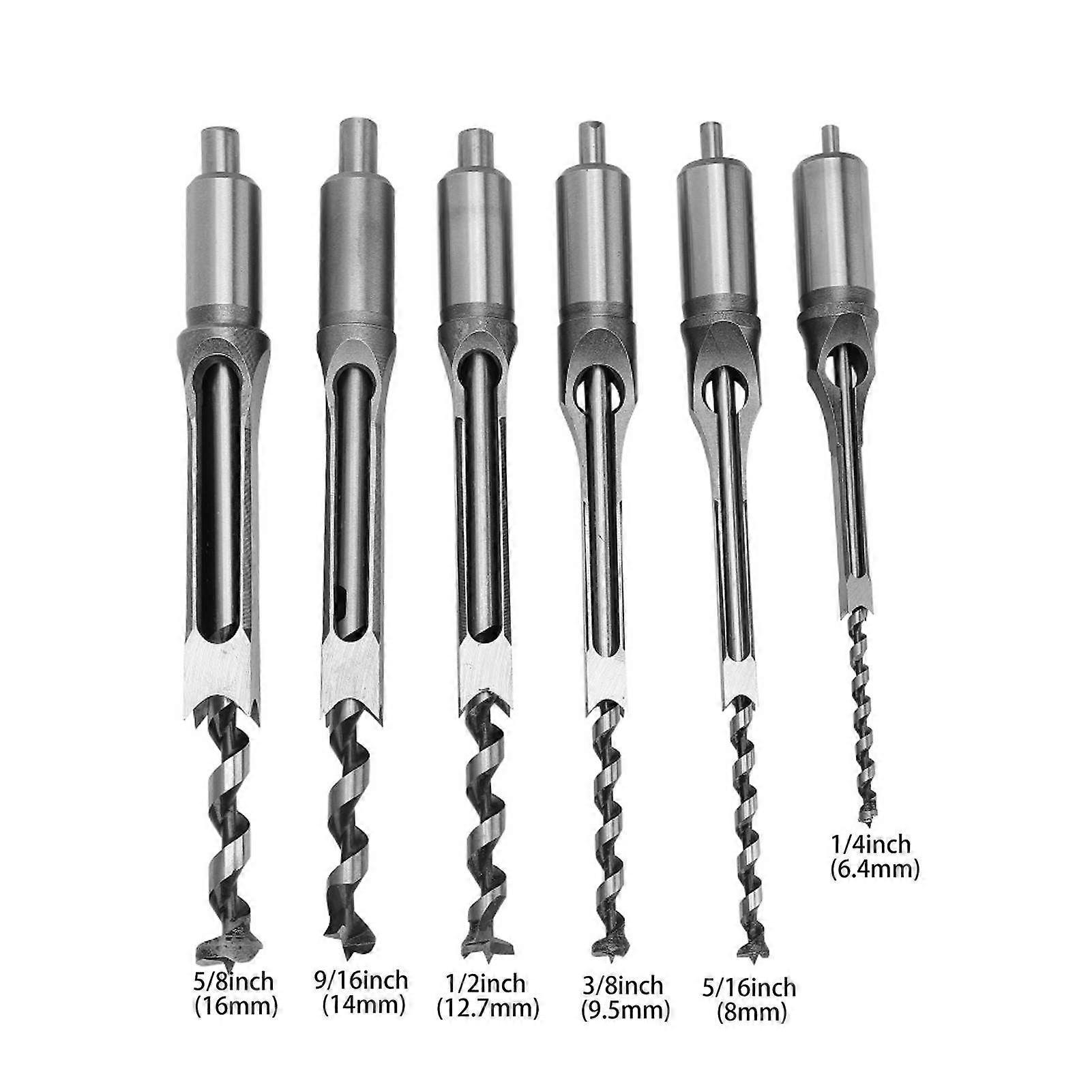 6Pcs SquaRe hole Saw Auger Drill Bit Mortising Chisel Woodworking Tool