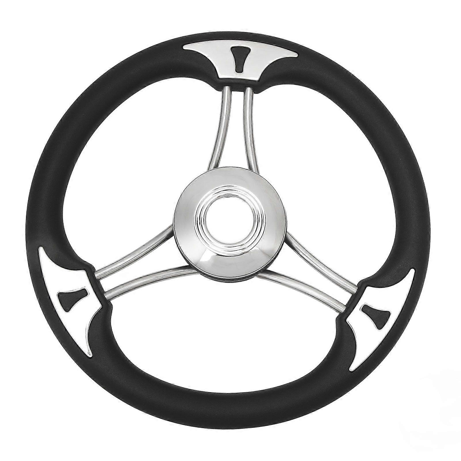 14in Boat Steering Wheel 350mm OD 3 Spoke Heavy Duty Yacht Steering Wheel with Stainless Steel Tapered Cover