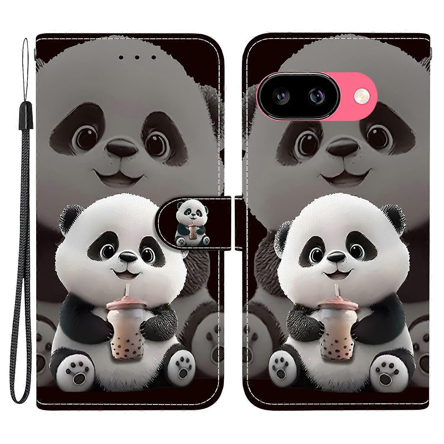 For Google Pixel 9a Leather Case Stand Wallet Pattern Printing Phone Cover with Wrist Strap