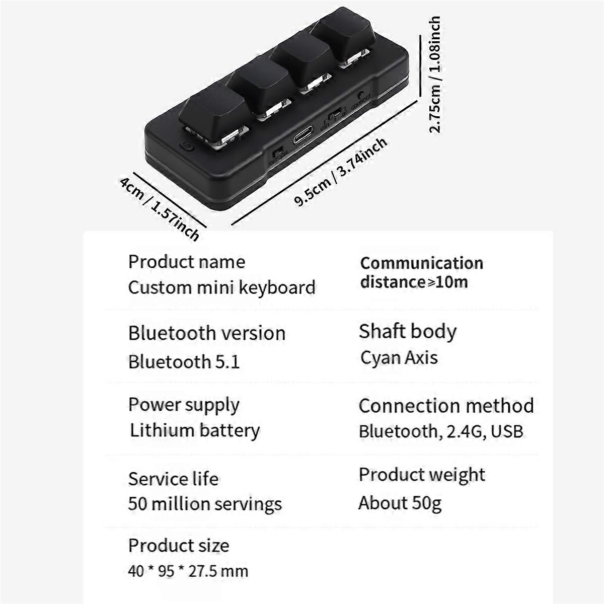MK424Pro 4-Key Mini Customized Keyboard+Mechanical Blue Switch Black