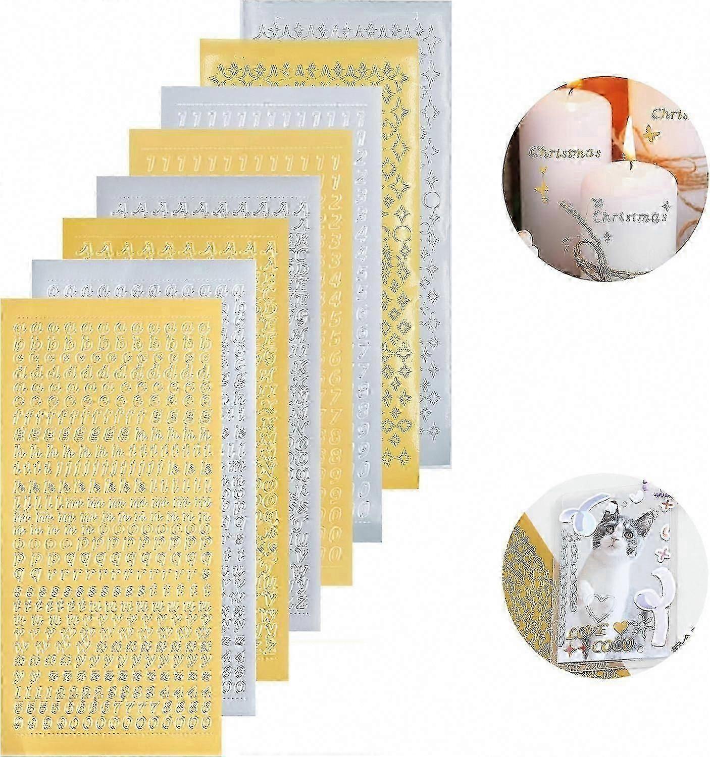 8 Sheets Wax Letters for Candles Sticker Set with Upper/Lower Case Letters and Numbers for Smooth Surface Labeling