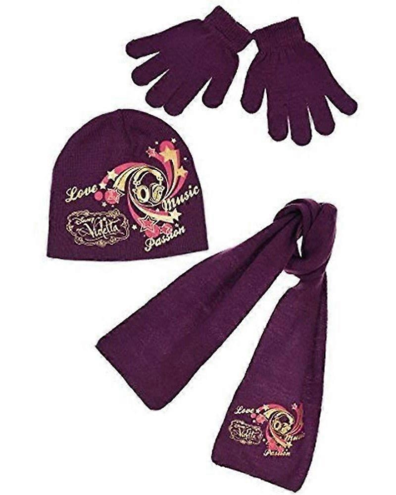 Conjunto de inverno para meninas Disney Violetta, gorro, cachecol e luvas