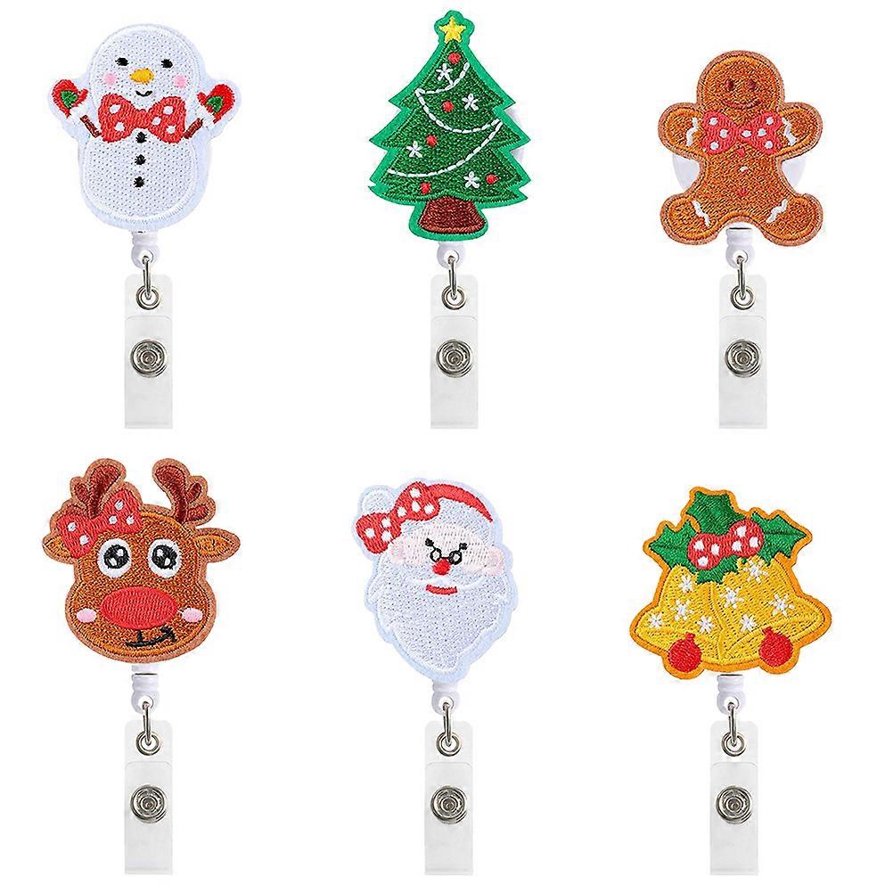 Christmas Badge Reel Felt Badge Holder for Retractable Cards 6Pcs Set