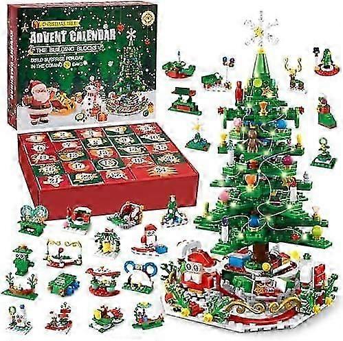 Advent Calendar 2024 Christmas Tree Building Toy Magical Christmas Tree Building Adventure LED Lights for Kids & Adults Countdown to Christmas Fun- Pe