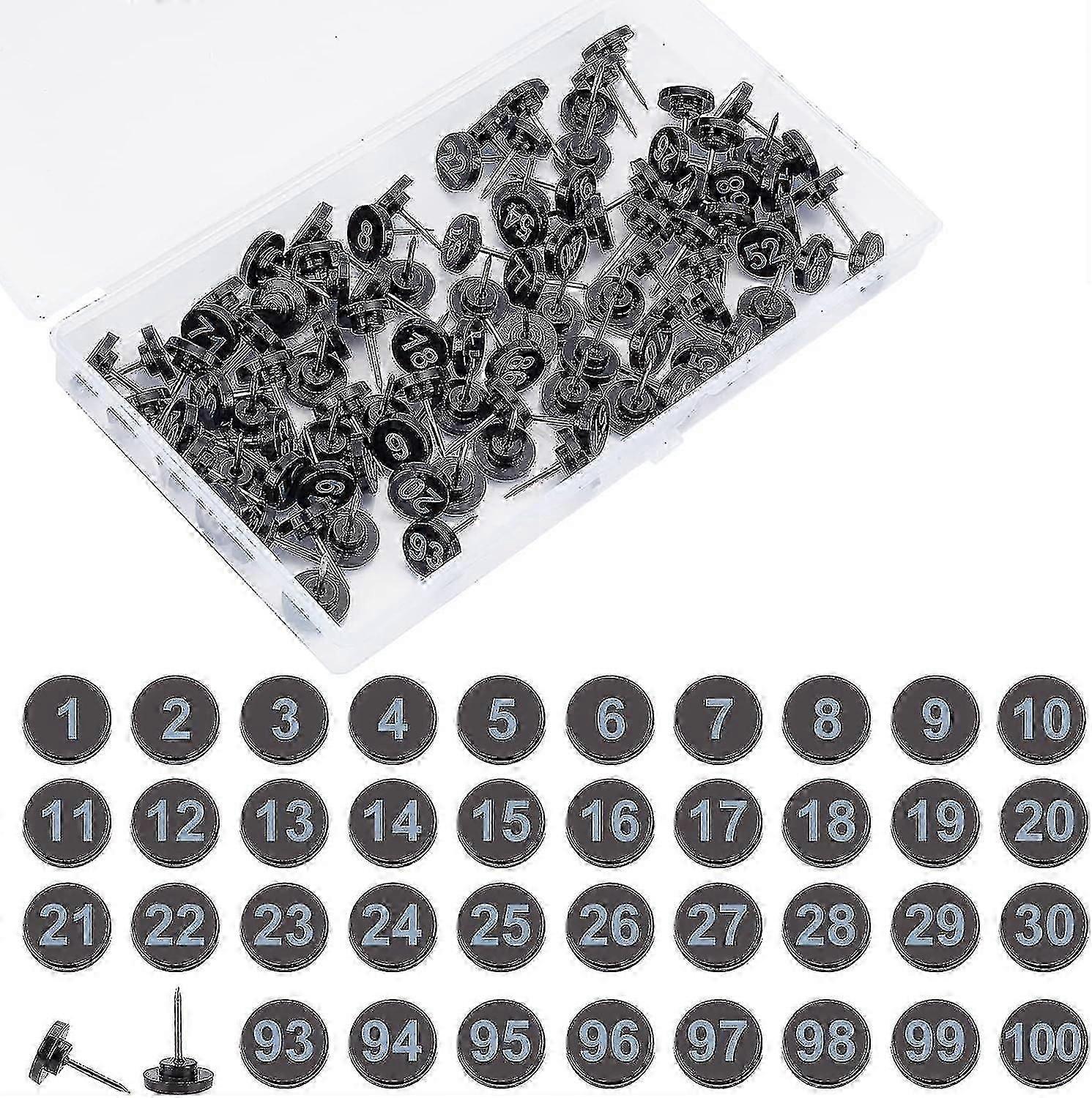 100 Pcs Numbered Push Pins, Black Base Map Number Push Pins With Numbers 1-100 Drawing Push Pins Plastic Push Pins For Maps Photo Presentation Poster