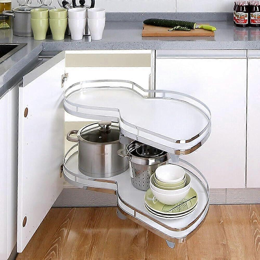 2 Tier Pull Out Kitchen Cabinet Blind Corner Organizer For 800/900mm Cabinets Left Open Carousel Twin Shelf Max Storage