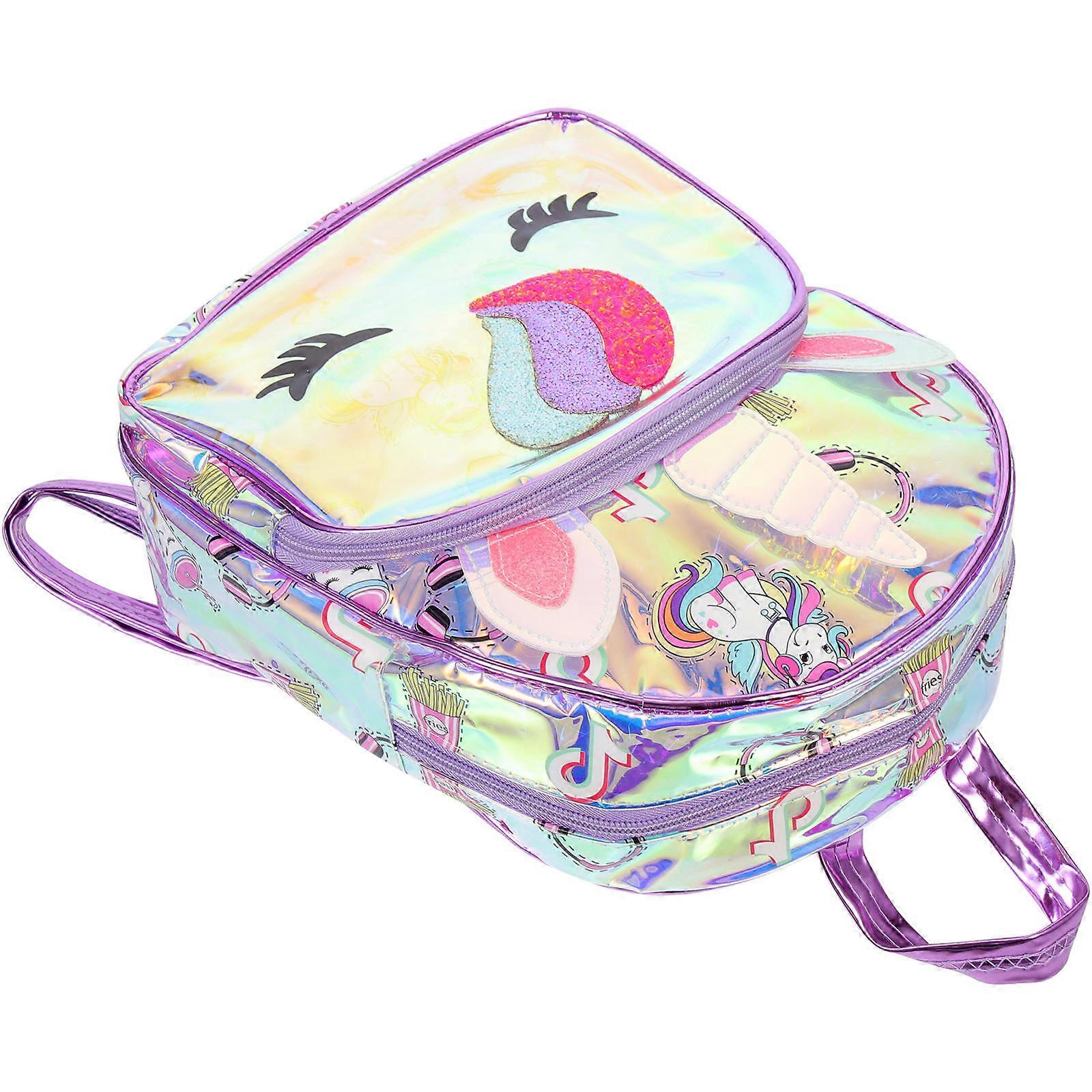 Unicorn Design Backpack for Kindergarten 4Pcs Kids School Bag Violet