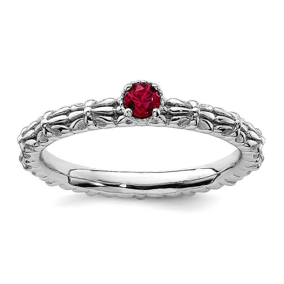 925 Sterling Silver Polished Prong set Stackable Created Ruby Single Stone Ring-Stackable-Ring for Women - Ring Size: 5