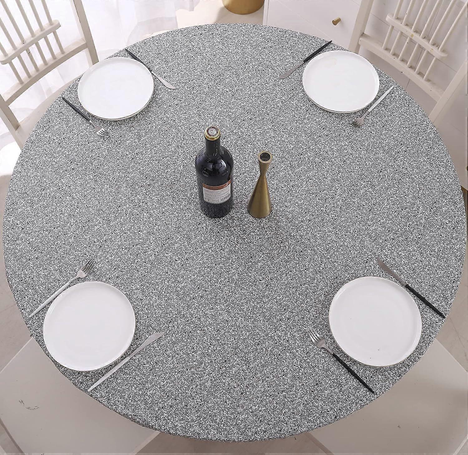 2025 Latest Model Round Vinyl Fitted Tablecloth with Flannel Backing Elastic Edge Design T