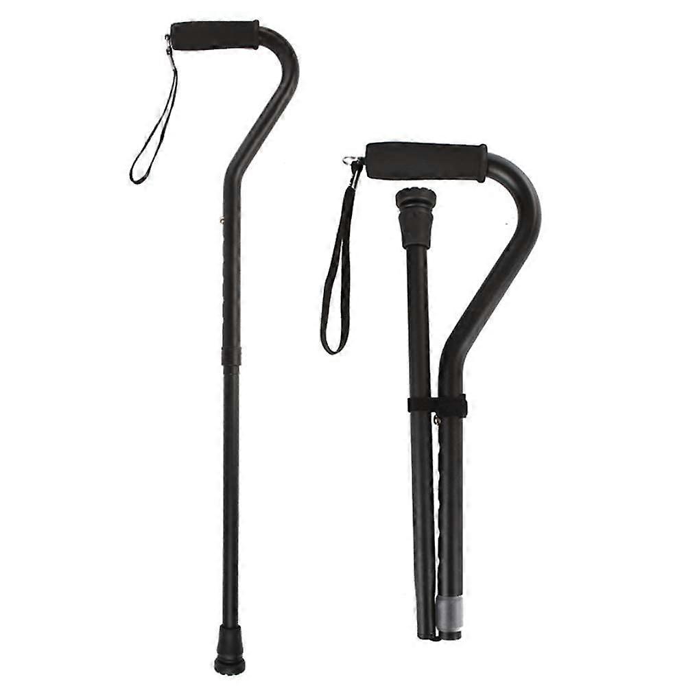 Folding Cane For Seniors Aluminum Adjustable Height NonSlip Curved Handle Walking Stick Black