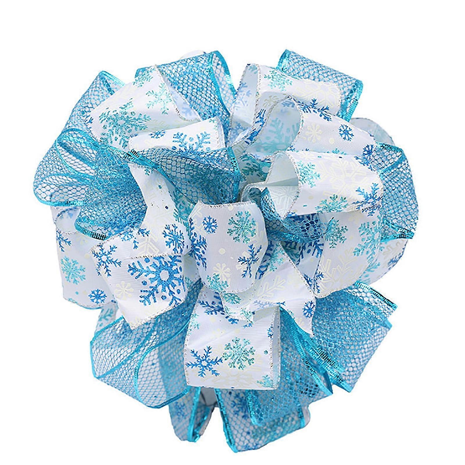 Christmas Tree Topper Bow 13x34 in - Blue Wired Edge with Streamer, Compatible with All Decorations