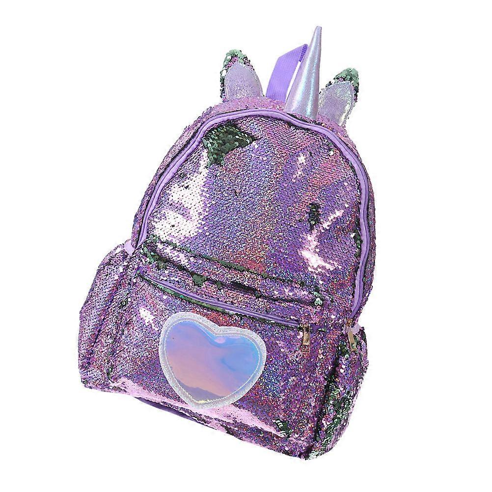 Student Backpack Sequin Unicorn Schoolbag for Storage Purple with Zipper
