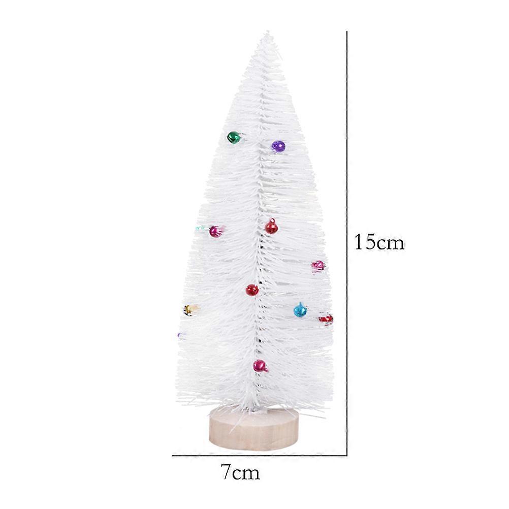 Mini Christmas Tree White with Joyful Bell Design and Stable Wooden Stand for Christmas Decoration