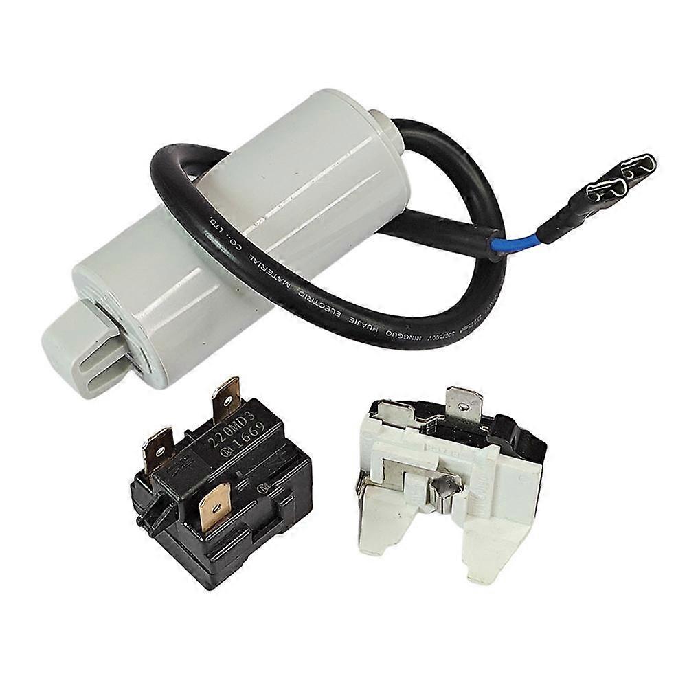 220MD3 Overload Protector Freezer Compressor Starter Three-Legged for Midea Refrigerator (220MD3 Starter + Butterfly Protector + 4uF Capacitor)