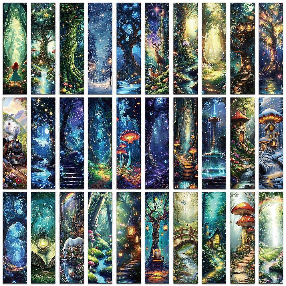 30Pcs Mysterious Fairy Tale Forest Bookmarks Aesthetics Card Reading Pages Book Marks Student Stationery Creative Gifts