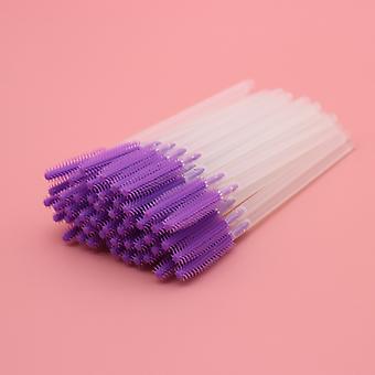 Veeki 100Pcs Disposable Eyelash Brush , Silicone Tower Eyelash Comb, Transparent Rod Makeup Brush, Disposable Beauty Tool(deep purple)
