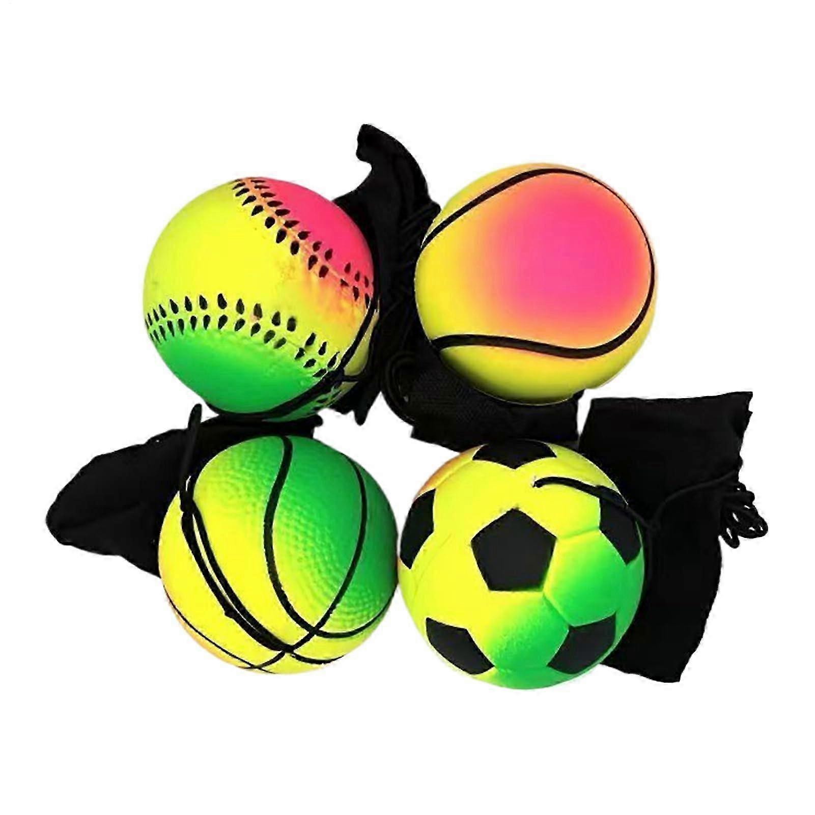 Bounce Back Ball, Elastic Wrist Trainer Ball 4Piece Set for Gym, Home, Kids_c*