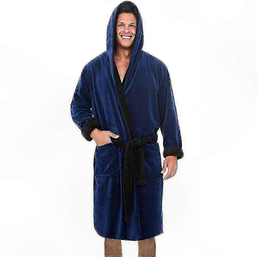 Soft Cozy Hooded Robe for Men, Warm Fleece Bathrobe, Comfortable Loungewear Gown