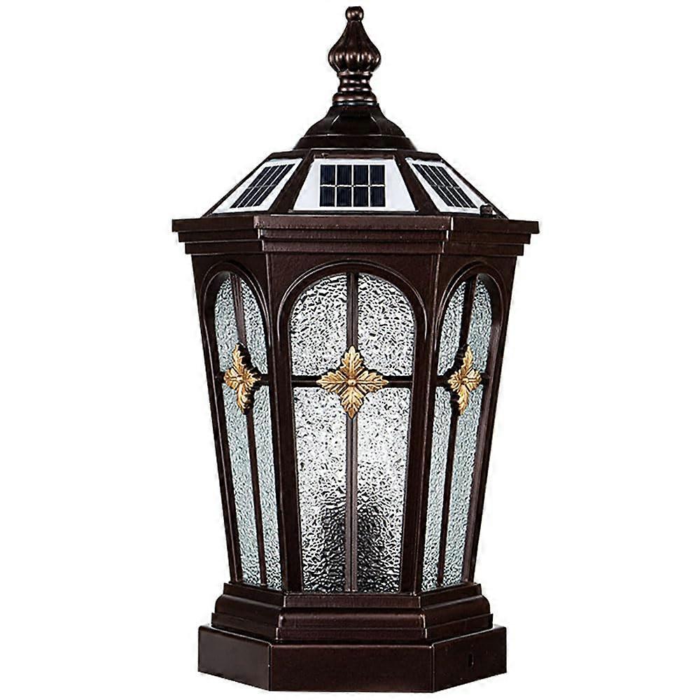 Solar Column Cap Lamp Rustic Glass Post Lamp In Black Waterproof Driveway Lights With ThreeMode LED For Gate Fence