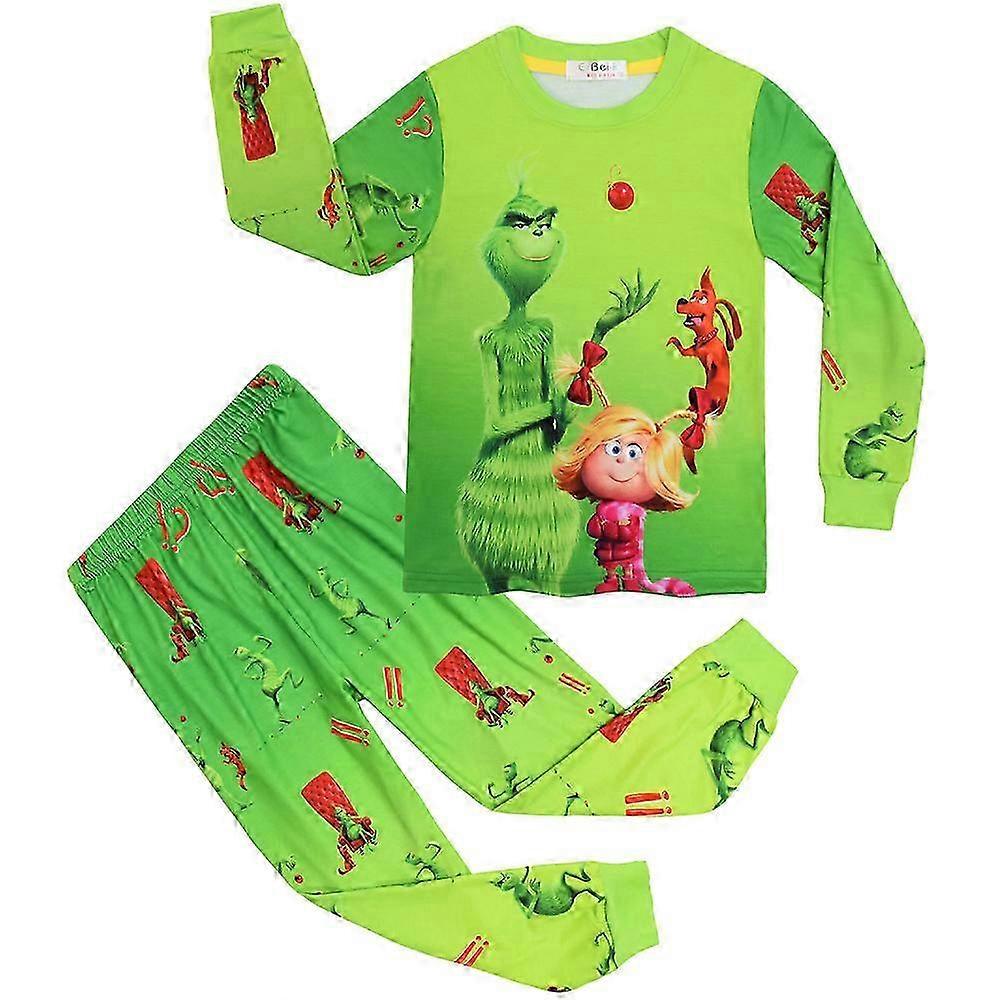 4-9 år 4-9 år Barn Jul Grinchen Tryckt pyjamas Pyjamas Topp Byxor Pjs Set Nattkläder Nattkläder Loungewear Pojkar Flickor Xmas Present
