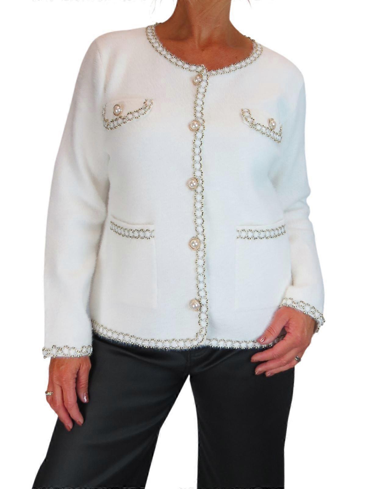 Paulo Due Womens Soft Knitted Jacket with Gold & Pearl Trim