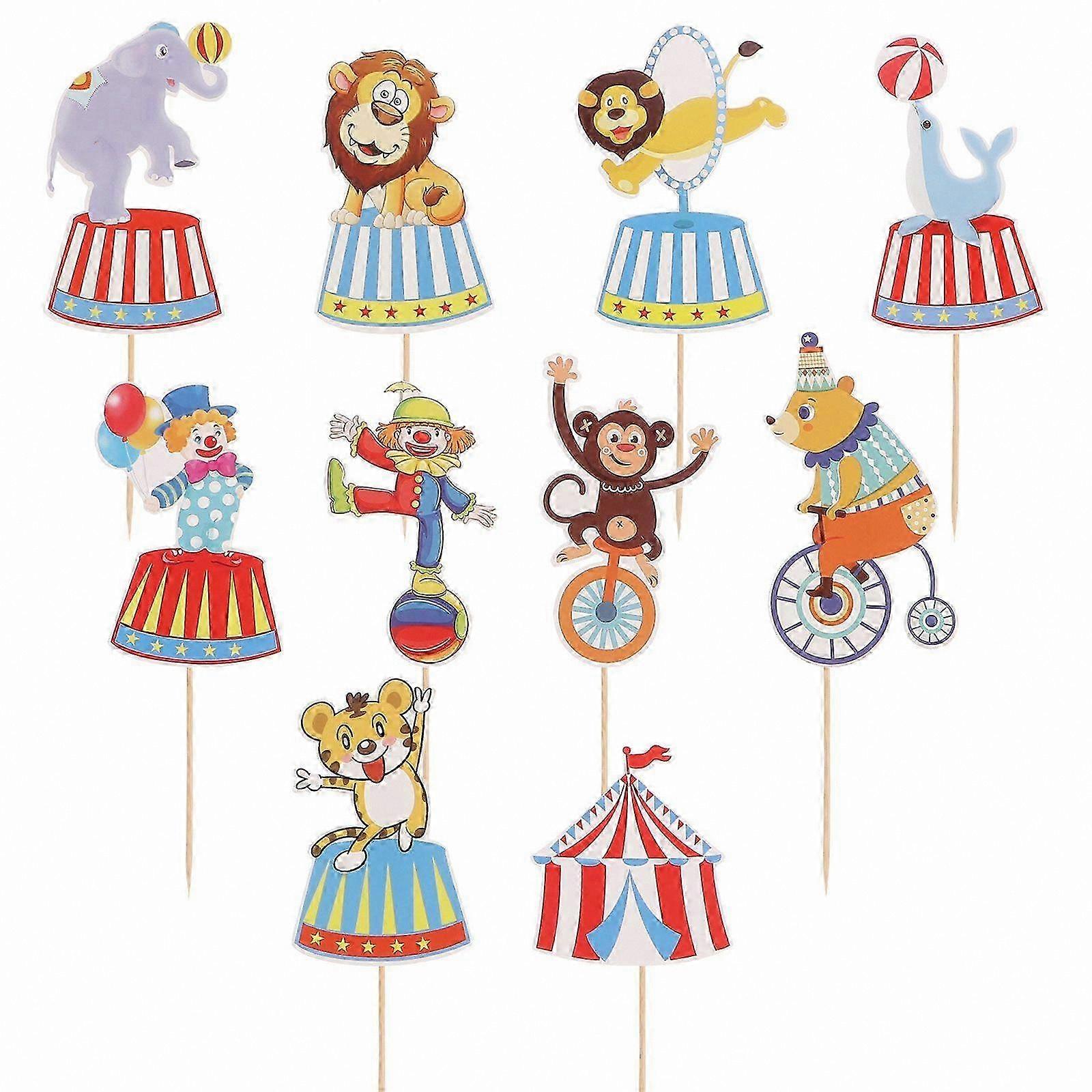 20 Pcs Circus Theme Cake Toppers Reusable Bouquet Inserts Cake Decorations