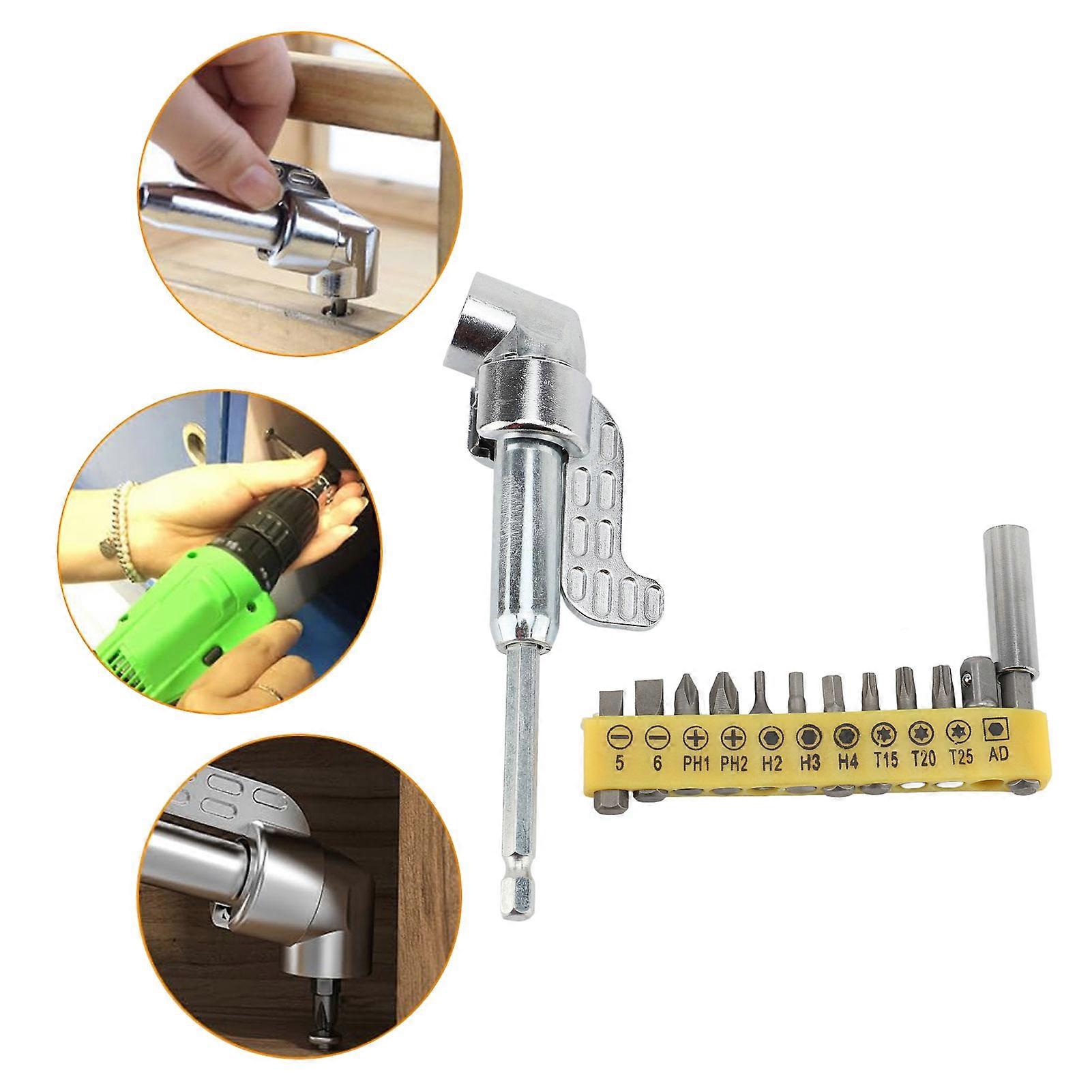 105 Degree Right Angle Drill Adapter Steel Right Angle Drill Attachment Bit Extension with 12 Screwdriver Bits for Impact Drivers and Drills 