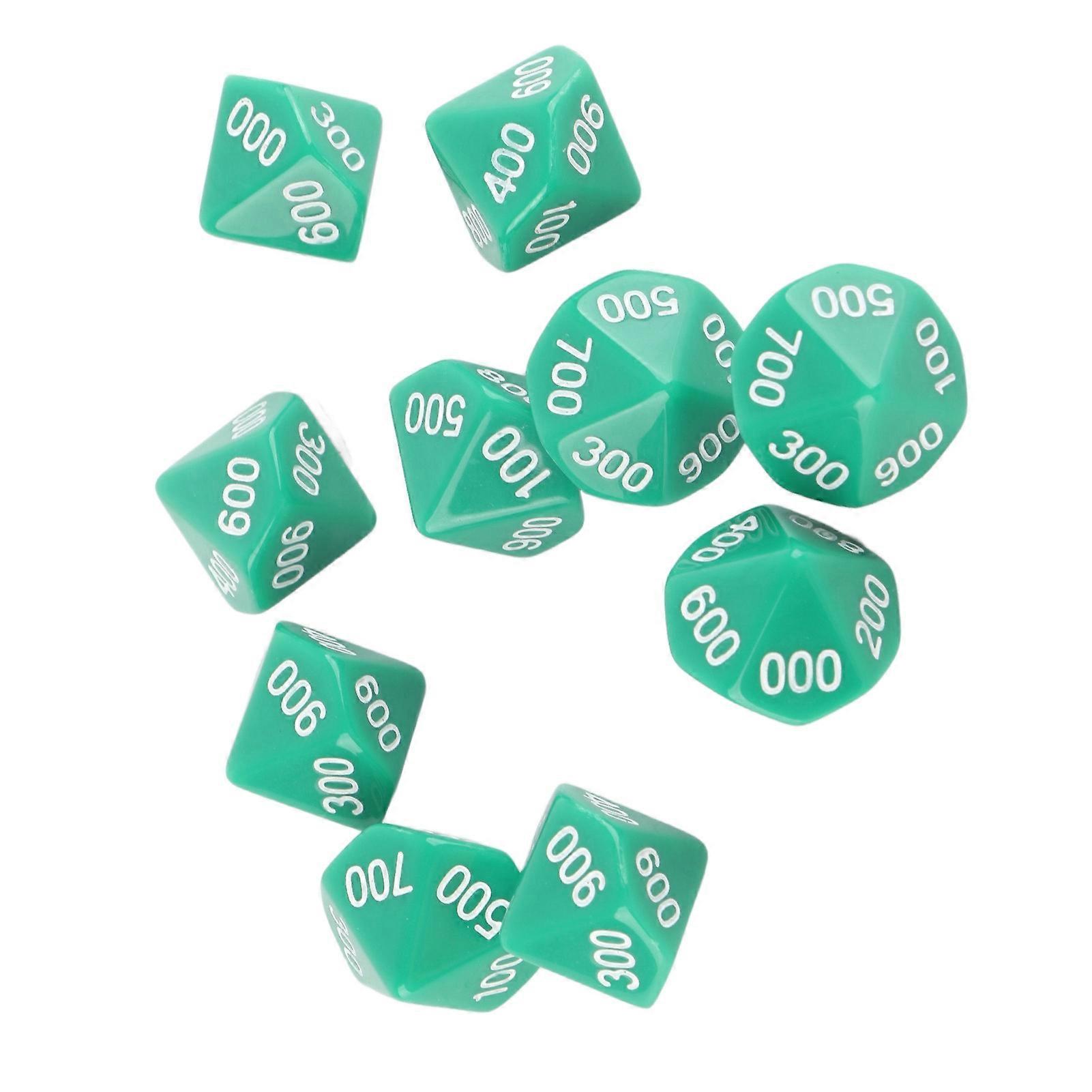 10pcs 10 Sided Dice with White Number Wise Teaching Dice for Games Education Entertainment Green 