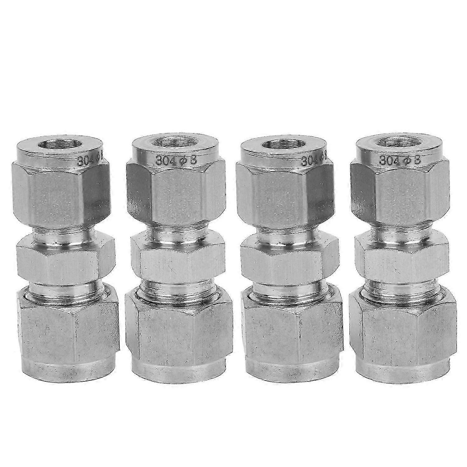 4Pcs Compression Tube Fitting Stainless Steel DoubleFerrule Converter Adapter(8/10 )