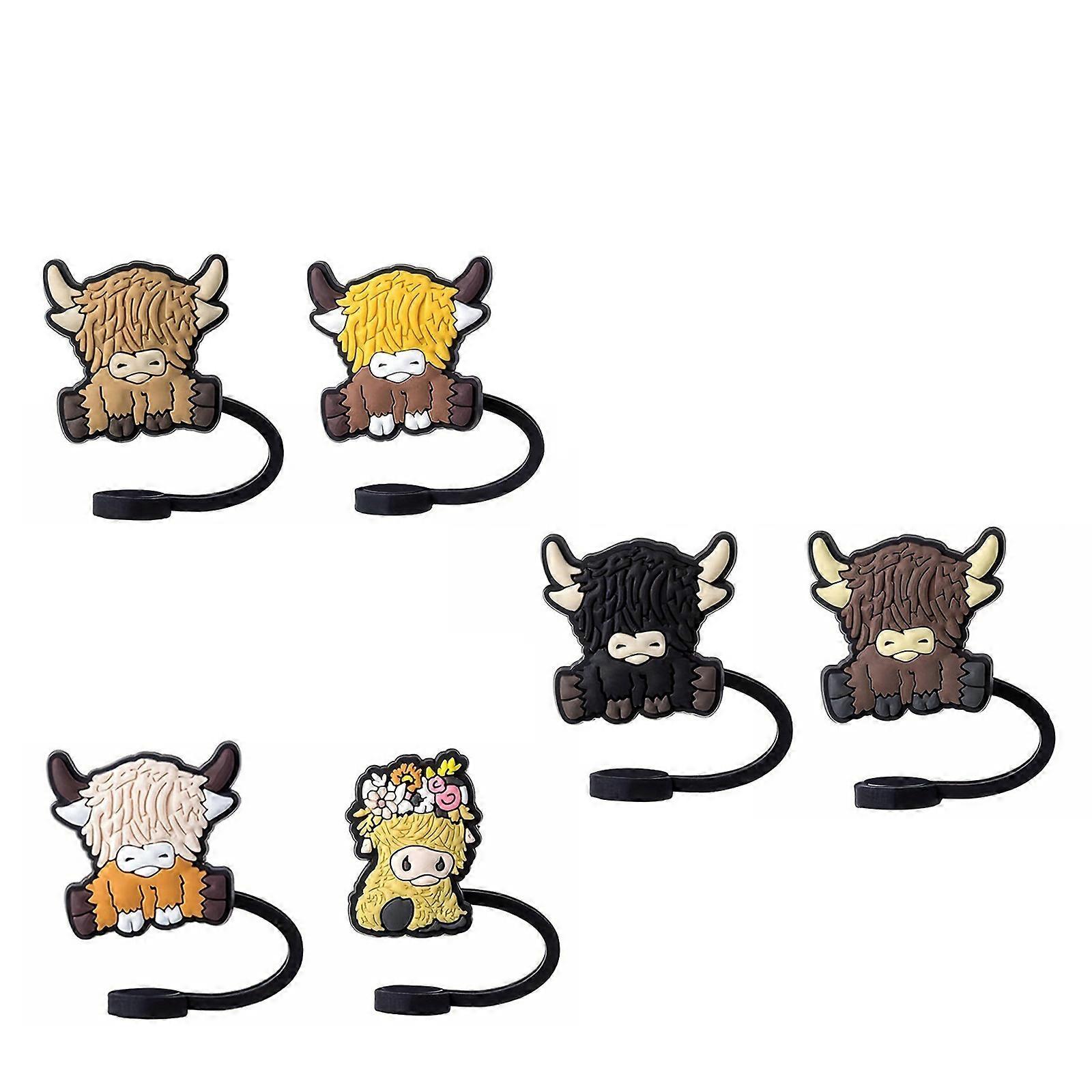 6Pcs Practical Cow Shaped Straw Seal Decorations Household Dust-Proof Straw Plug Set Practical Drinkware for Cup Multicolor