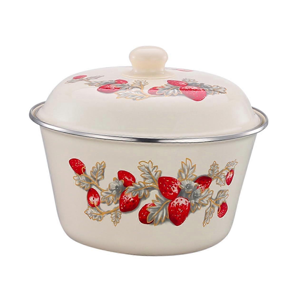 Enamel Basin With Lid, Retro Style Washing Basin, MultiFunction Kitchen Container For Dough And Lard Storage