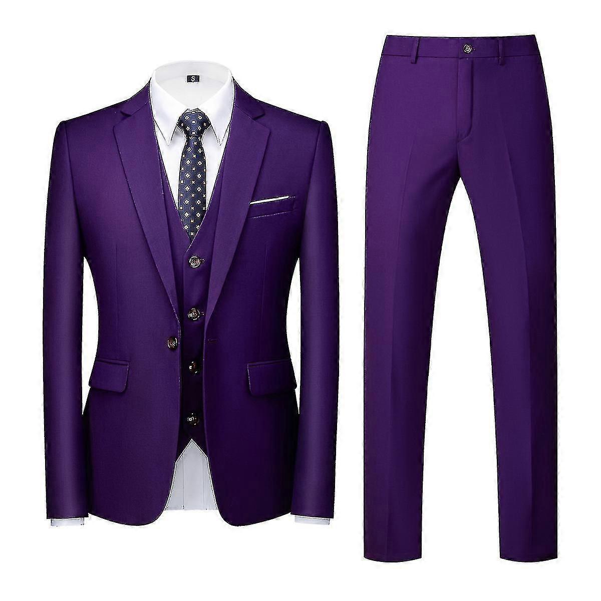 Cloudstyle Män 3st Business Professional Casual Daily Slim Fit One Button Suit Set (kavaj + väst + byxor)