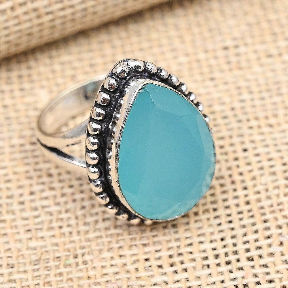 Aqua Chalcedony Gemstone Handmade Jewelry Solid 925 Sterling Silver Ring