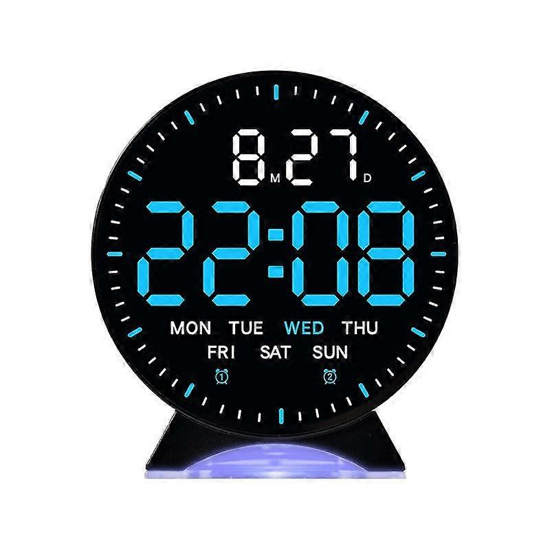 LED Electronic Alarm Clock Black Shell Blue Light