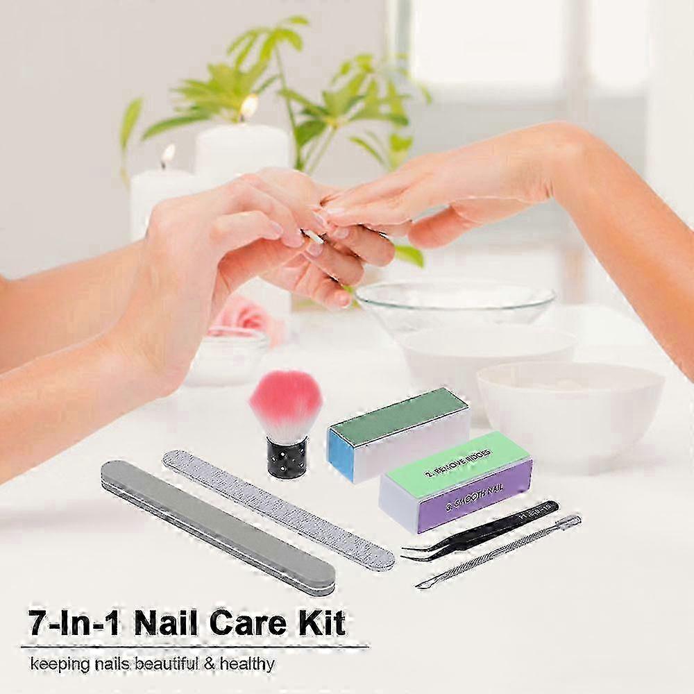 7-In-1 Polish Gel Remover Kit with Brush Sanding Files Clips Pusher Tweezers 4 Way Buffer Block Shiner Sponge Nail Tools