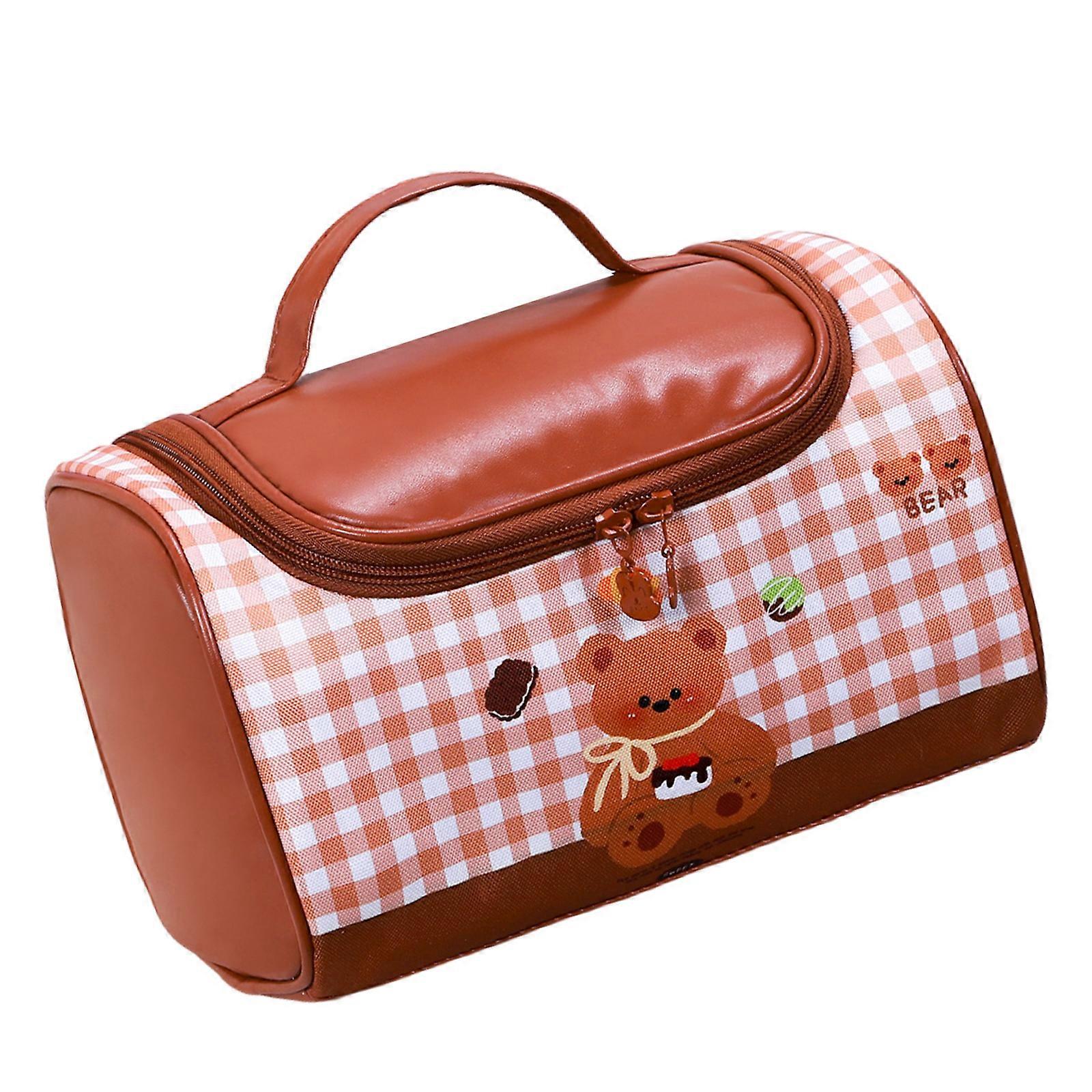 Durable Waterproof Makeup Organizers Cartoon Print Travel Cosmetic Bag With Multi Functional Compartments And Carry Handle Multicolor