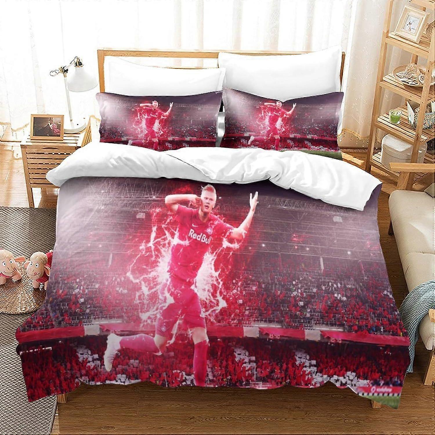 Erling Haaland 3D طباعة الفراش مجموعة، لحاف غطاء مجموعة للأطفال الأولاد، كرة القدم سوبر ستار ديكور غرفة للمراهقين الأولاد الملك