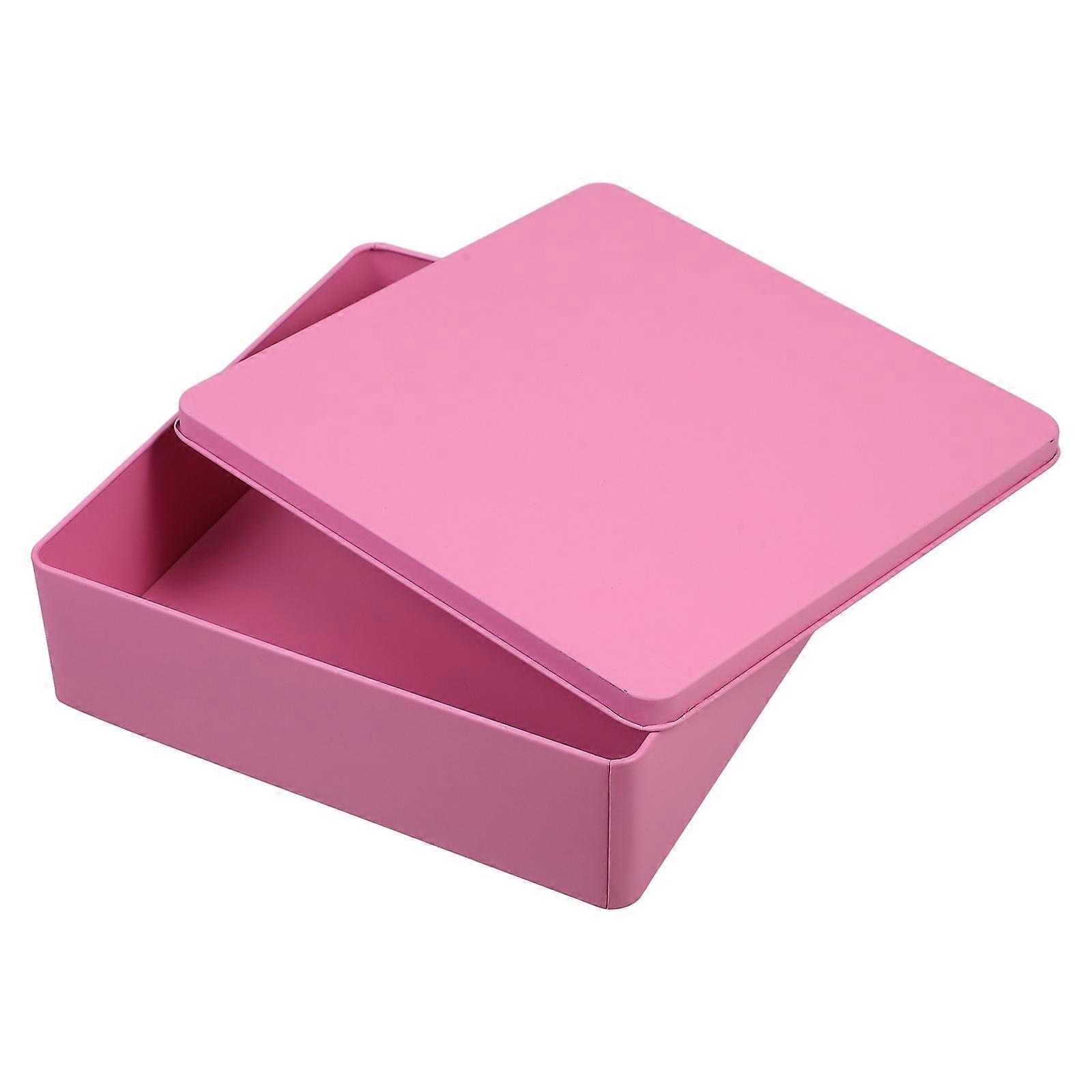 Tinplate Tin Box for Home Storage with Lid Large Decorative Pink Container