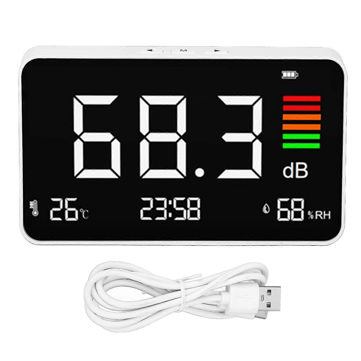 Digital Decibel Meter Desktop Sound Level Meter 30-130dBA with Temp Humidity Detection for Home Scho