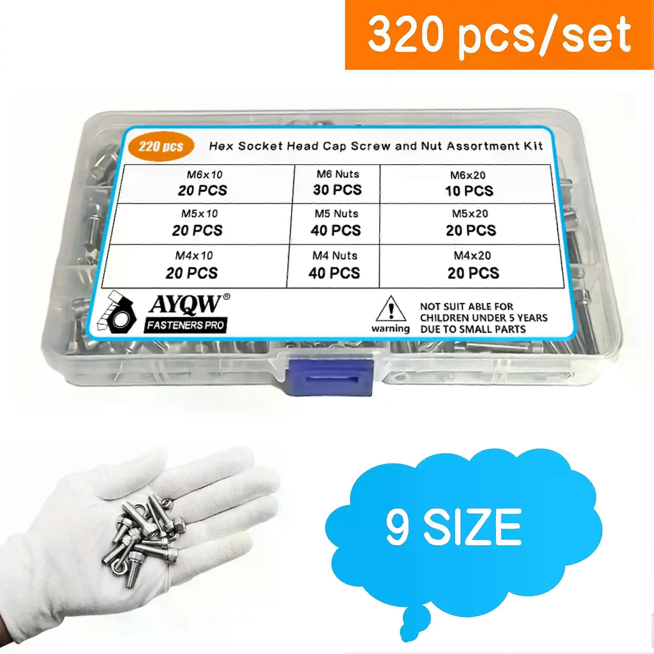 Stainless Steel Internal Hex Screws, Multi-Spec Nut and Bolt Set, M4/M5/M6 Internal Hex Screws, Suitable for Shelf Fixing