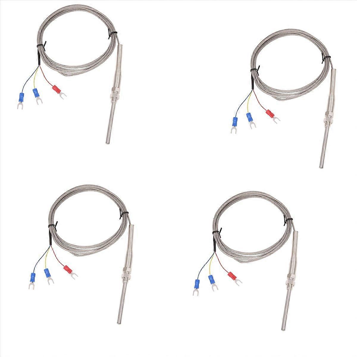 4X 0-400C PT100 Type 5mm x 50mm Temperature Controller Thermocouple Probe 2 Meters