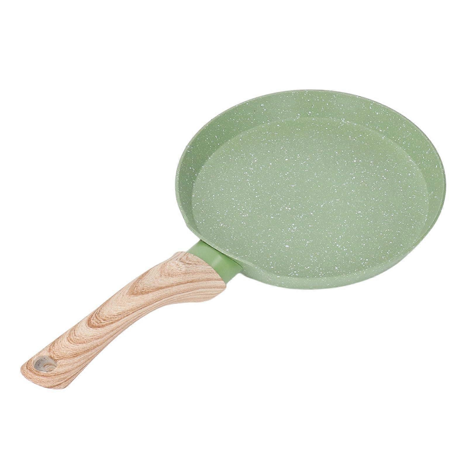 Nonstick Frying Pan with Wooden Handle, Induction Compatible Skillet for Eggs and Pancakes (Green L)